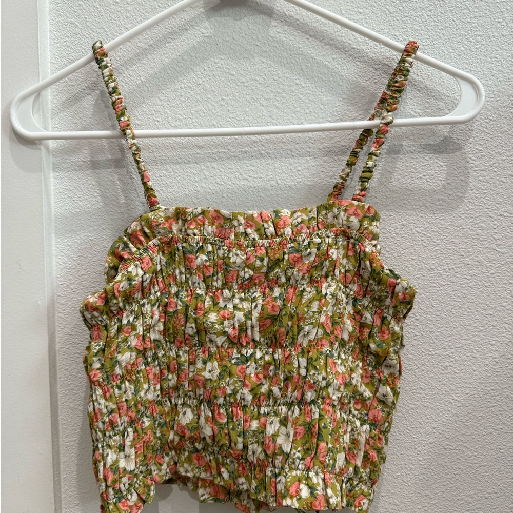 Lush Floral Smocked Camisole in Green and Pink